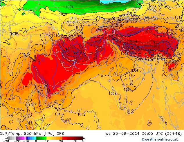 SLP/Temp. 850 hPa GFS wo 25.09.2024 06 UTC