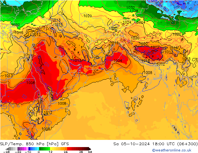 SLP/Temp. 850 hPa GFS  05.10.2024 18 UTC