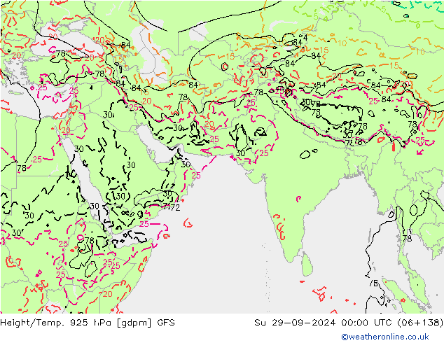 Yükseklik/Sıc. 925 hPa GFS Paz 29.09.2024 00 UTC