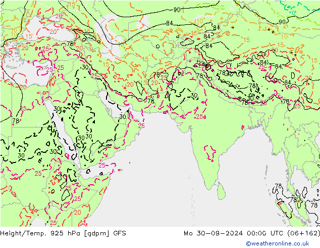 Yükseklik/Sıc. 925 hPa GFS Pzt 30.09.2024 00 UTC