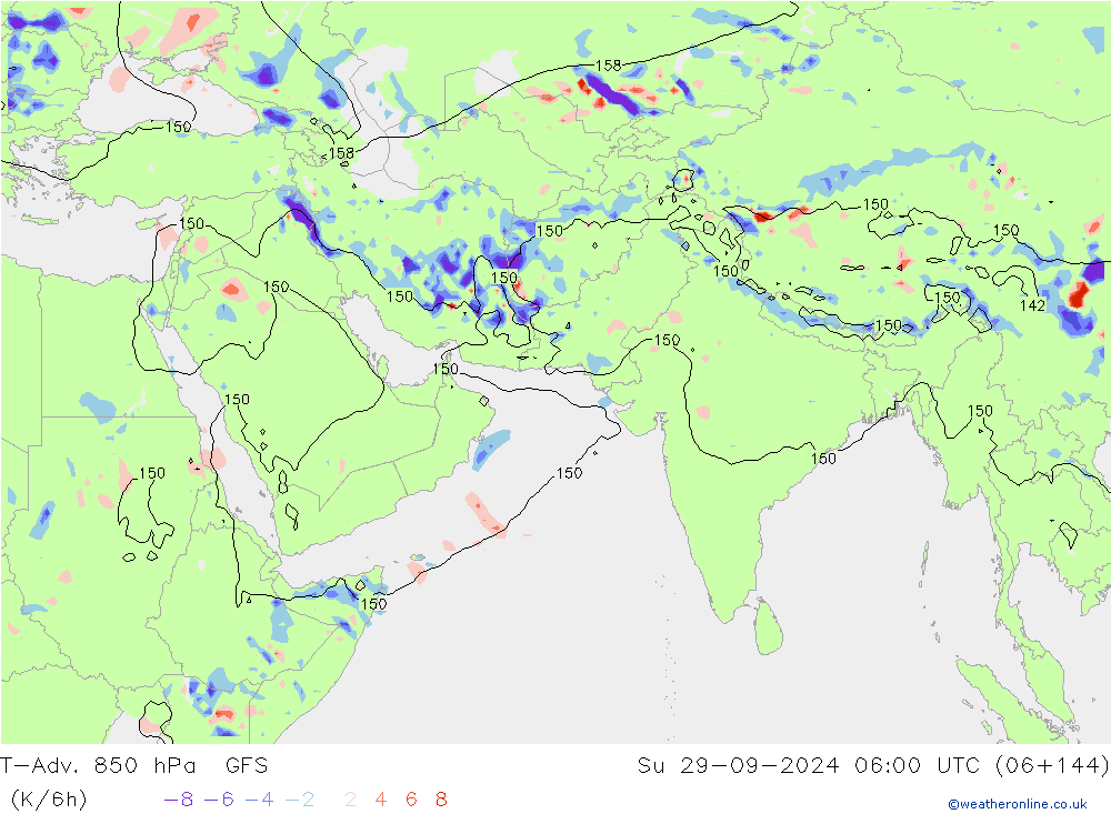 T-Adv. 850 hPa GFS Su 29.09.2024 06 UTC