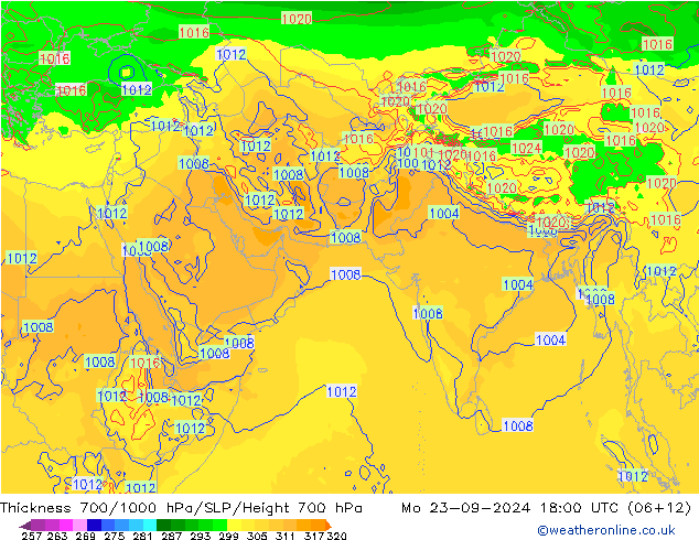 Schichtdicke 700-1000 hPa GFS Mo 23.09.2024 18 UTC