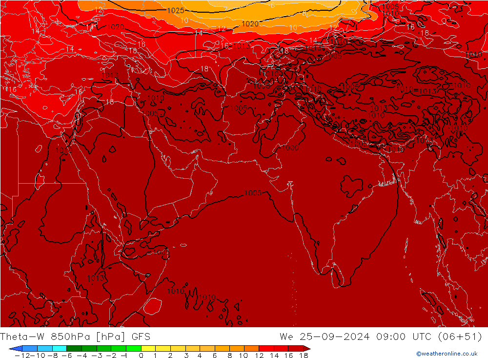 Theta-W 850hPa GFS Çar 25.09.2024 09 UTC