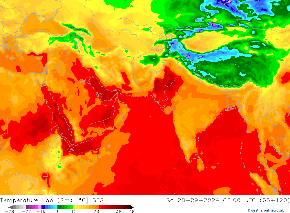 Nejnižší teplota (2m) GFS So 28.09.2024 06 UTC