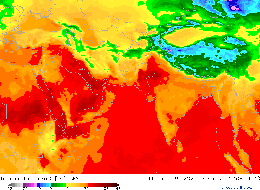 mapa temperatury (2m) GFS pon. 30.09.2024 00 UTC