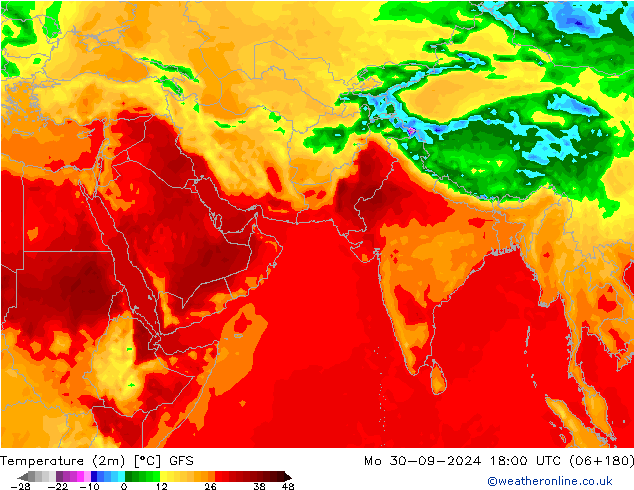 Temperature (2m) GFS Mo 30.09.2024 18 UTC