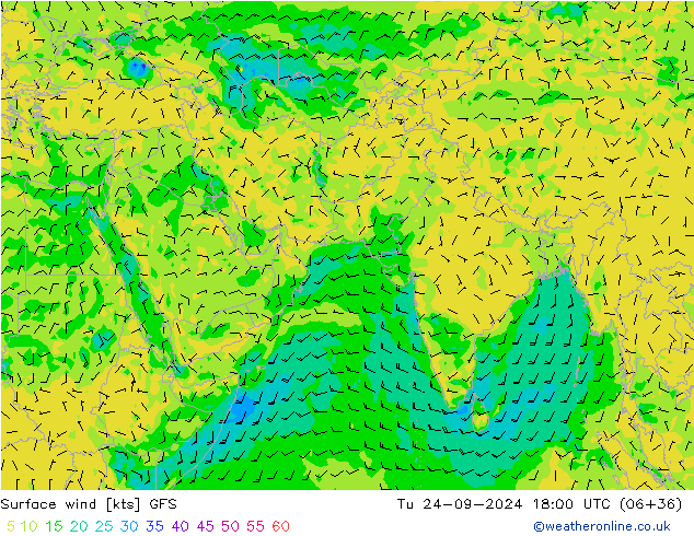 Vento 10 m GFS Ter 24.09.2024 18 UTC