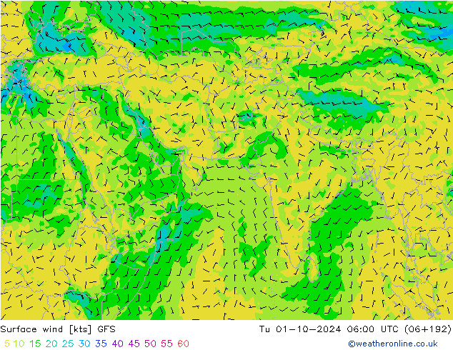 Vent 10 m GFS mar 01.10.2024 06 UTC