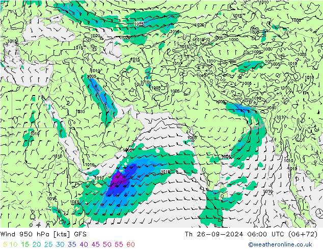 Viento 950 hPa GFS jue 26.09.2024 06 UTC