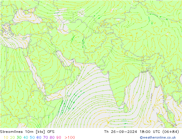 Linea di flusso 10m GFS gio 26.09.2024 18 UTC