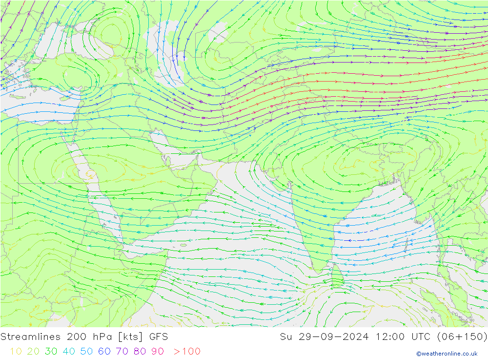 Streamlines 200 hPa GFS Ne 29.09.2024 12 UTC