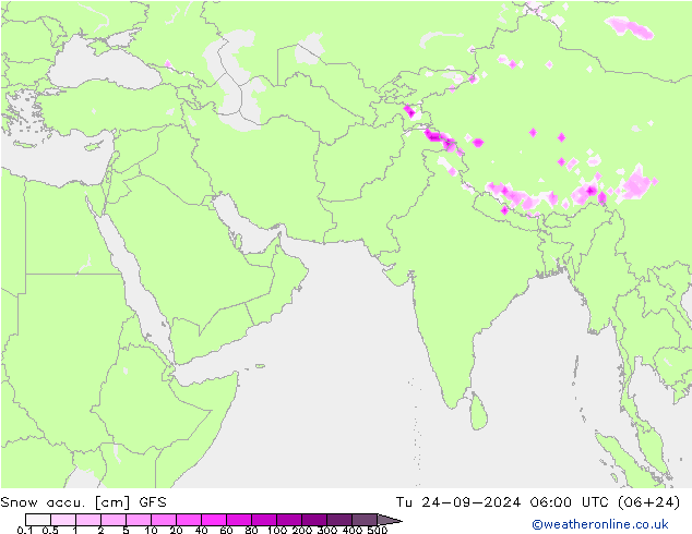 Глубина снега GFS вт 24.09.2024 06 UTC