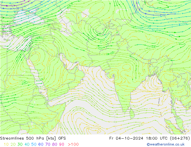 Línea de corriente 500 hPa GFS vie 04.10.2024 18 UTC