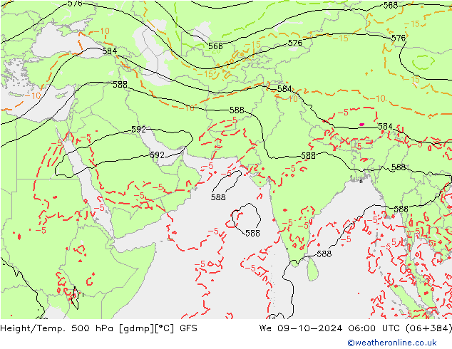 Z500/Rain (+SLP)/Z850 GFS mer 09.10.2024 06 UTC