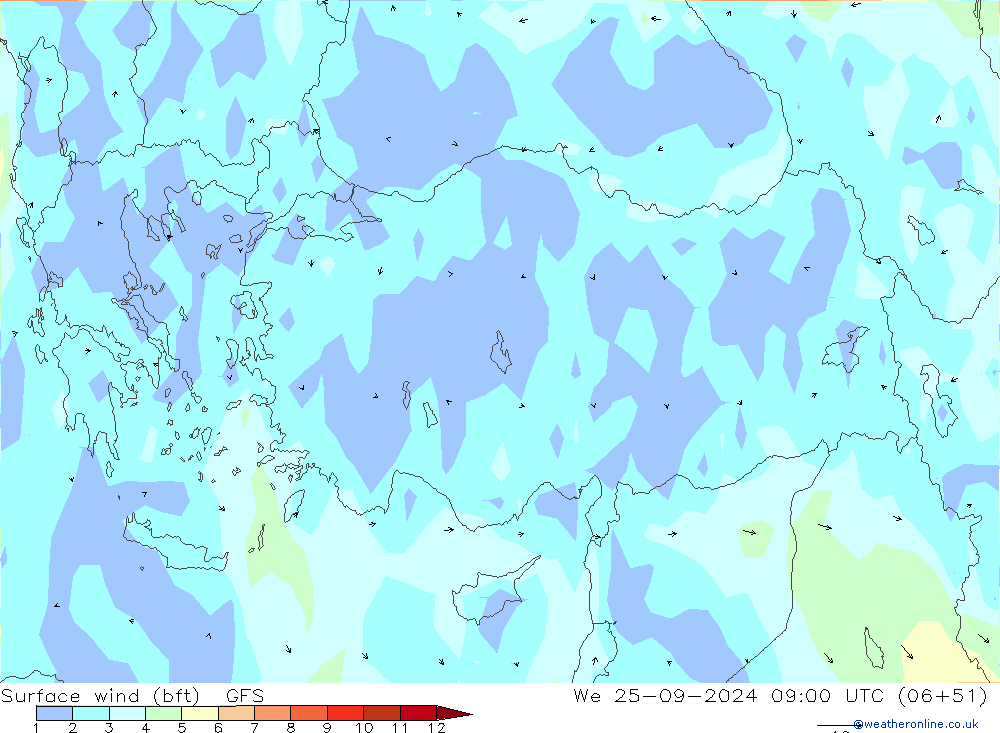  10 m (bft) GFS  25.09.2024 09 UTC