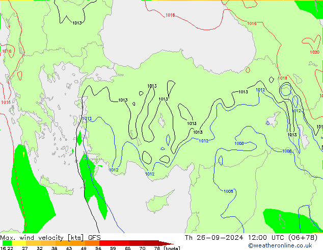 Max. wind velocity GFS Th 26.09.2024 12 UTC