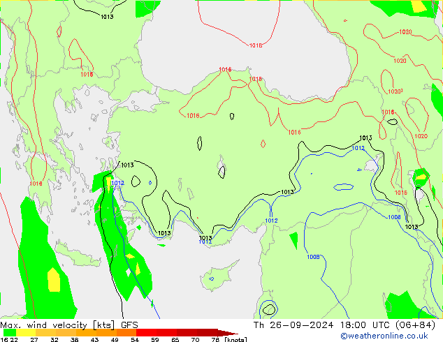 Max. wind velocity GFS Th 26.09.2024 18 UTC