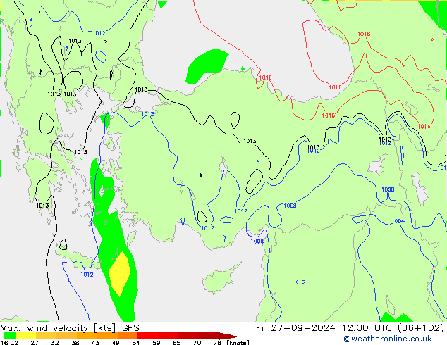 Max. wind velocity GFS Fr 27.09.2024 12 UTC