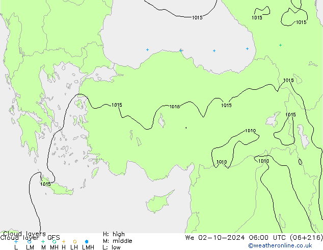 Wolkenlagen GFS wo 02.10.2024 06 UTC