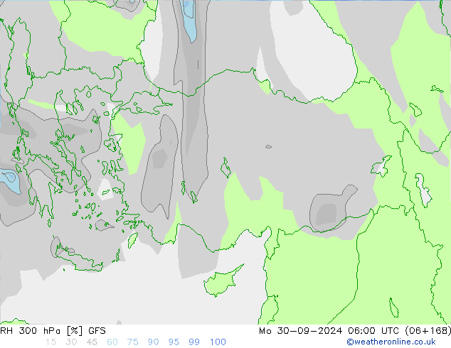 RH 300 гПа GFS пн 30.09.2024 06 UTC