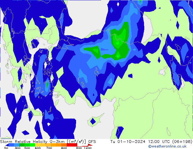 Storm Relative Helicity GFS Tu 01.10.2024 12 UTC