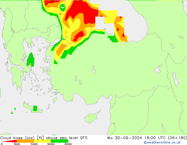 Cloud base (low) GFS пн 30.09.2024 18 UTC