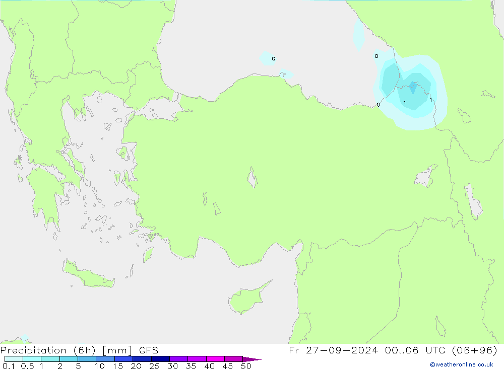 Precipitación (6h) GFS vie 27.09.2024 06 UTC