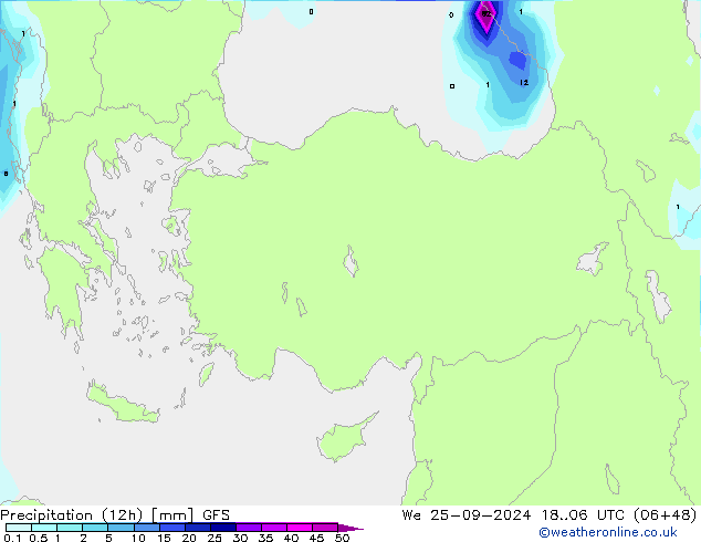 Precipitación (12h) GFS mié 25.09.2024 06 UTC