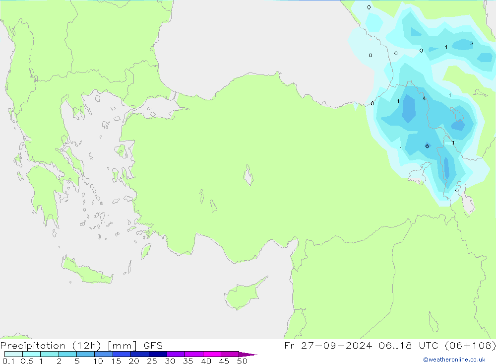 осадки (12h) GFS пт 27.09.2024 18 UTC