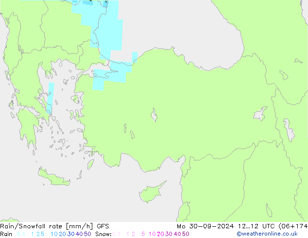 Rain/Snowfall rate GFS пн 30.09.2024 12 UTC