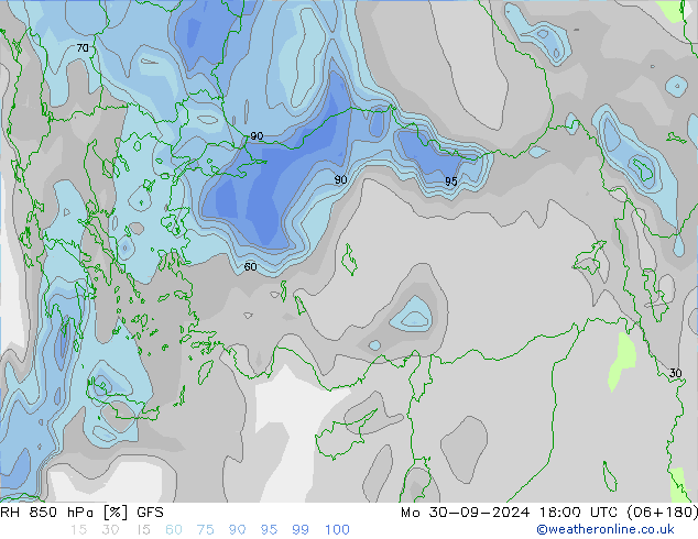 RH 850 hPa GFS Mo 30.09.2024 18 UTC