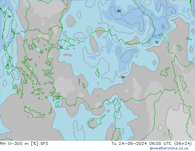 RH 0-300 m GFS вт 24.09.2024 06 UTC