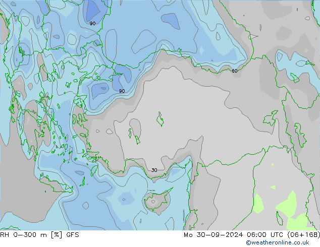 RH 0-300 m GFS lun 30.09.2024 06 UTC