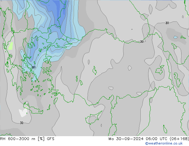 Humedad rel. 600-3000m GFS lun 30.09.2024 06 UTC