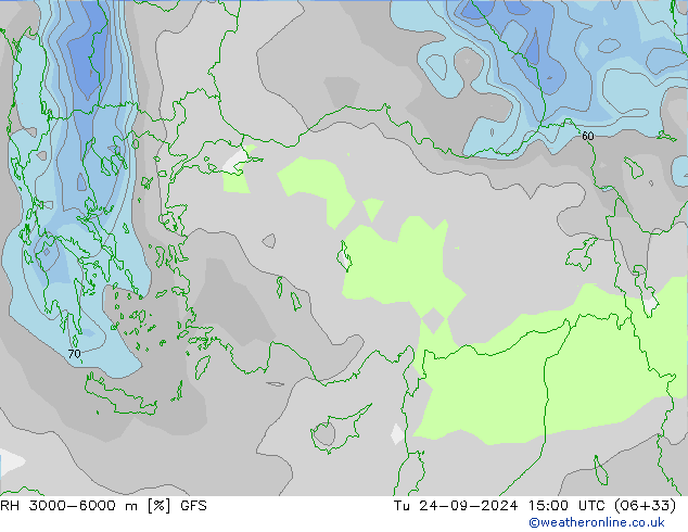 RH 3000-6000 m GFS Tu 24.09.2024 15 UTC