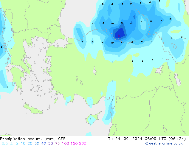 Precipitation accum. GFS вт 24.09.2024 06 UTC