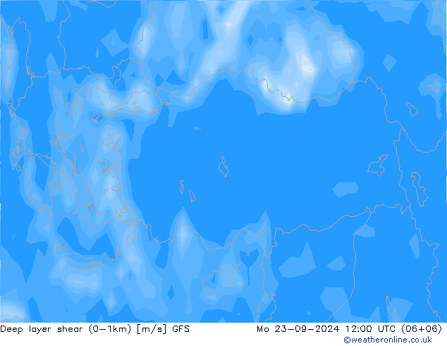 Deep layer shear (0-1km) GFS Seg 23.09.2024 12 UTC