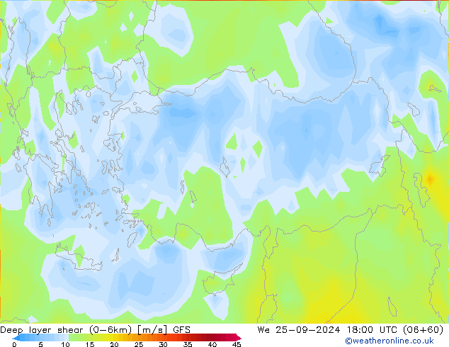 Deep layer shear (0-6km) GFS St 25.09.2024 18 UTC