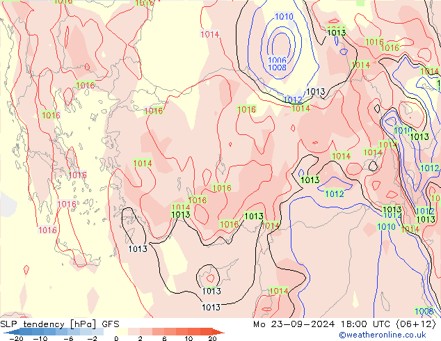 SLP tendency GFS Mo 23.09.2024 18 UTC