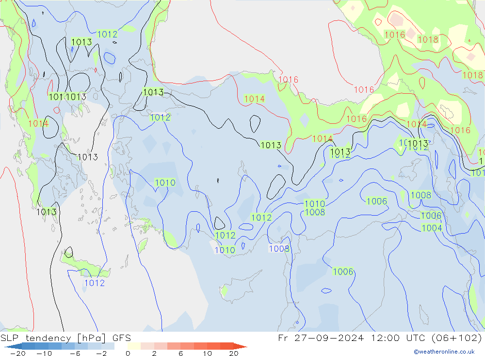 Tendance de pression  GFS ven 27.09.2024 12 UTC