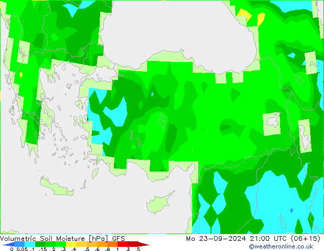 Volumetrisch bodemvocht GFS ma 23.09.2024 21 UTC