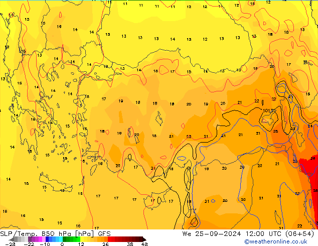 SLP/Temp. 850 hPa GFS wo 25.09.2024 12 UTC