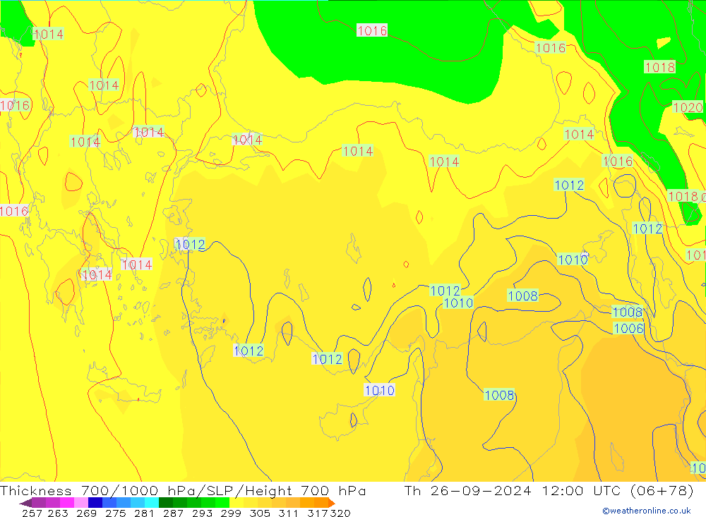 Thck 700-1000 hPa GFS Qui 26.09.2024 12 UTC