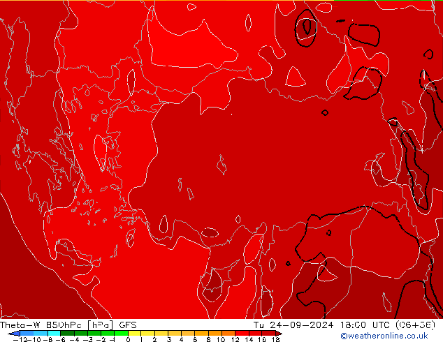 Theta-W 850hPa GFS Tu 24.09.2024 18 UTC