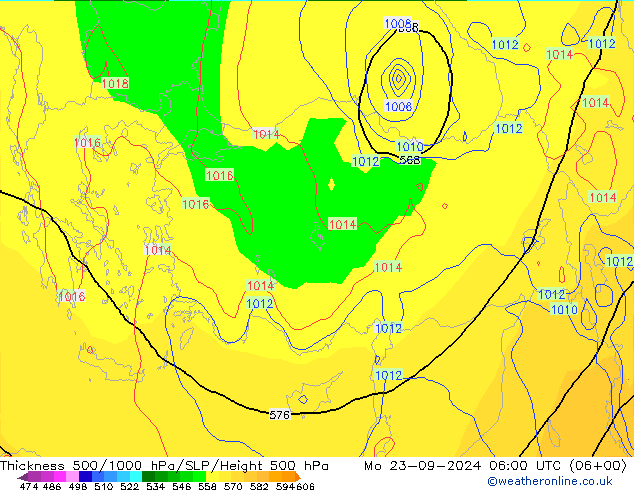 Thck 500-1000гПа GFS пн 23.09.2024 06 UTC