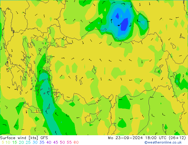 Vento 10 m GFS lun 23.09.2024 18 UTC