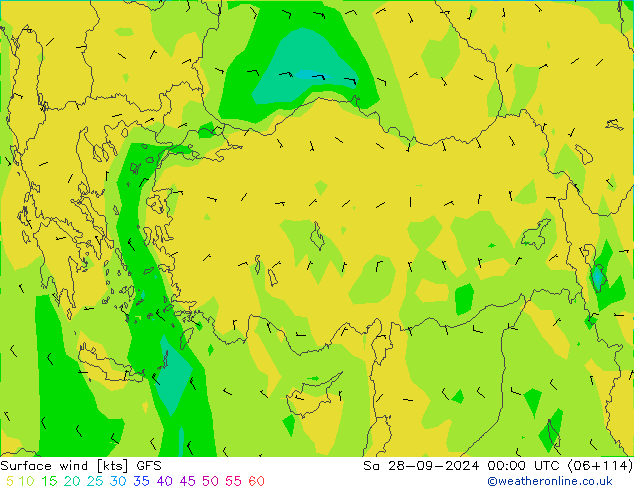 ветер 10 m GFS сб 28.09.2024 00 UTC