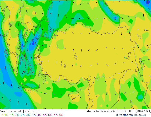 ветер 10 m GFS пн 30.09.2024 06 UTC