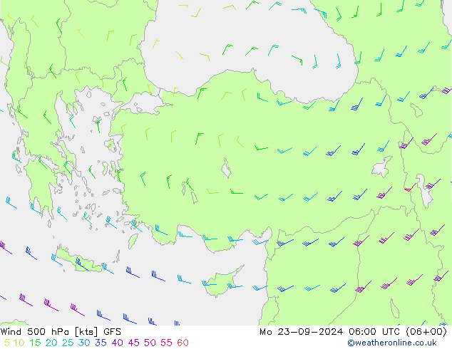 wiatr 500 hPa GFS pon. 23.09.2024 06 UTC