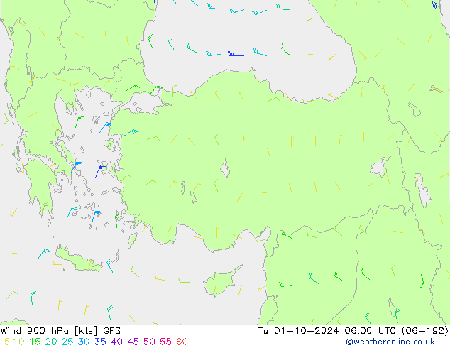 Wind 900 hPa GFS di 01.10.2024 06 UTC